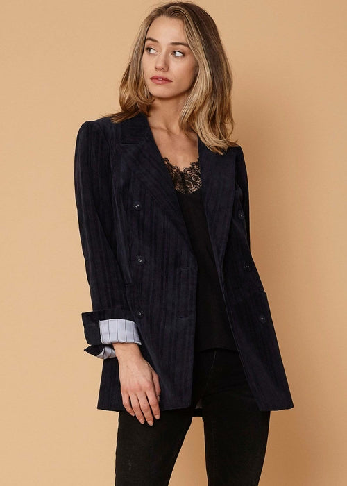 Women's Corduroy Double Breasted Blazer in Midnight