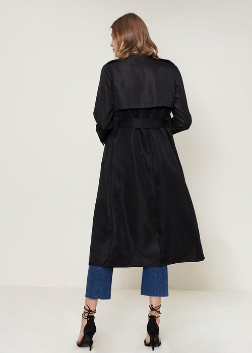 Ro & De Tie Waist Maxi Trench Coat In Black