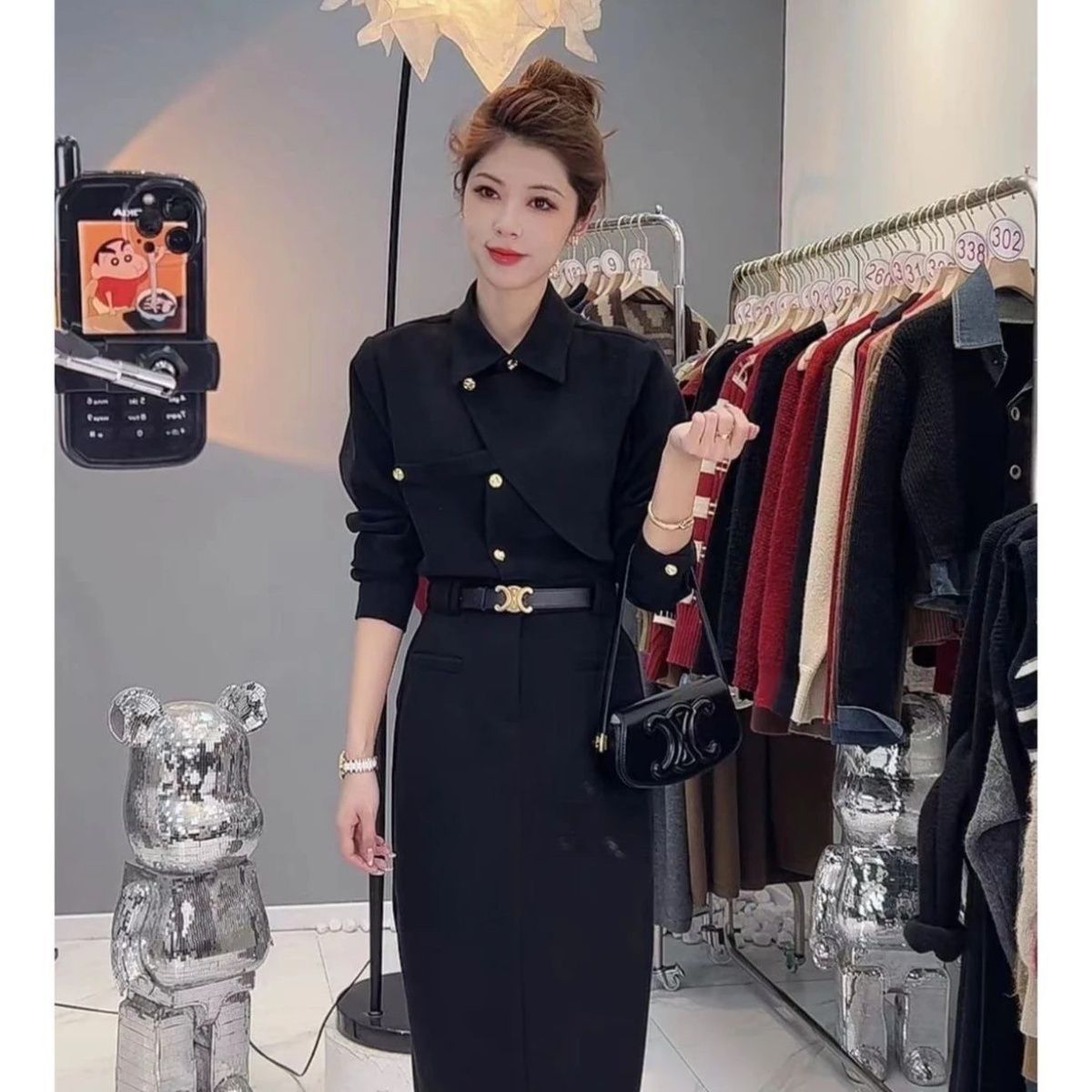 Solid Color Asymmetrical Elegant Lapel Long Sleeved Shirt