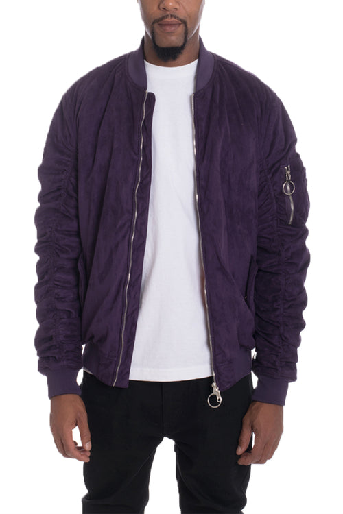 Faux Suede Tagged Bomber